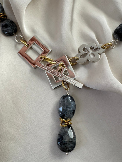 Halsband Silver 18K Guldpläterat - Labradorit - 50cm - Gråmelerad Guld - design by brandeby