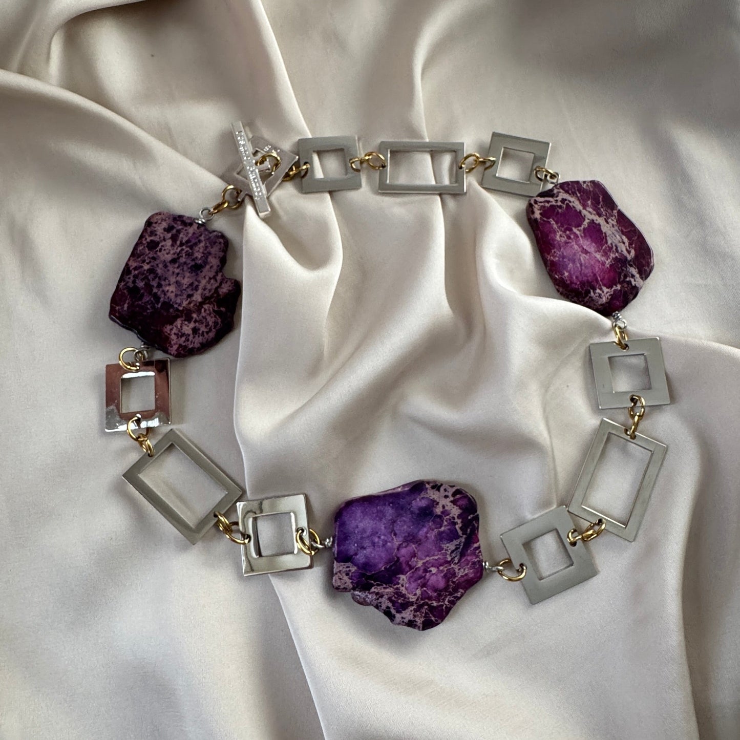 Halsband Lila Jaspis pläterad Sterling Silver 18K Guld - 52cm - Lila - design by brandeby