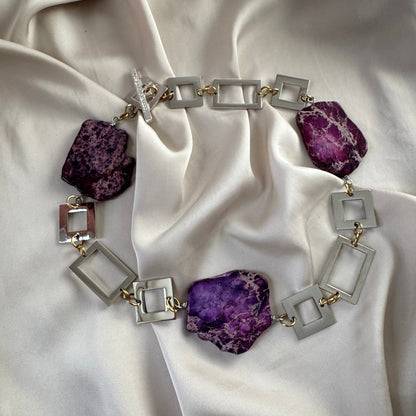 Halsband Lila Jaspis pläterad Sterling Silver 18K Guld - 52cm - Lila - design by brandeby