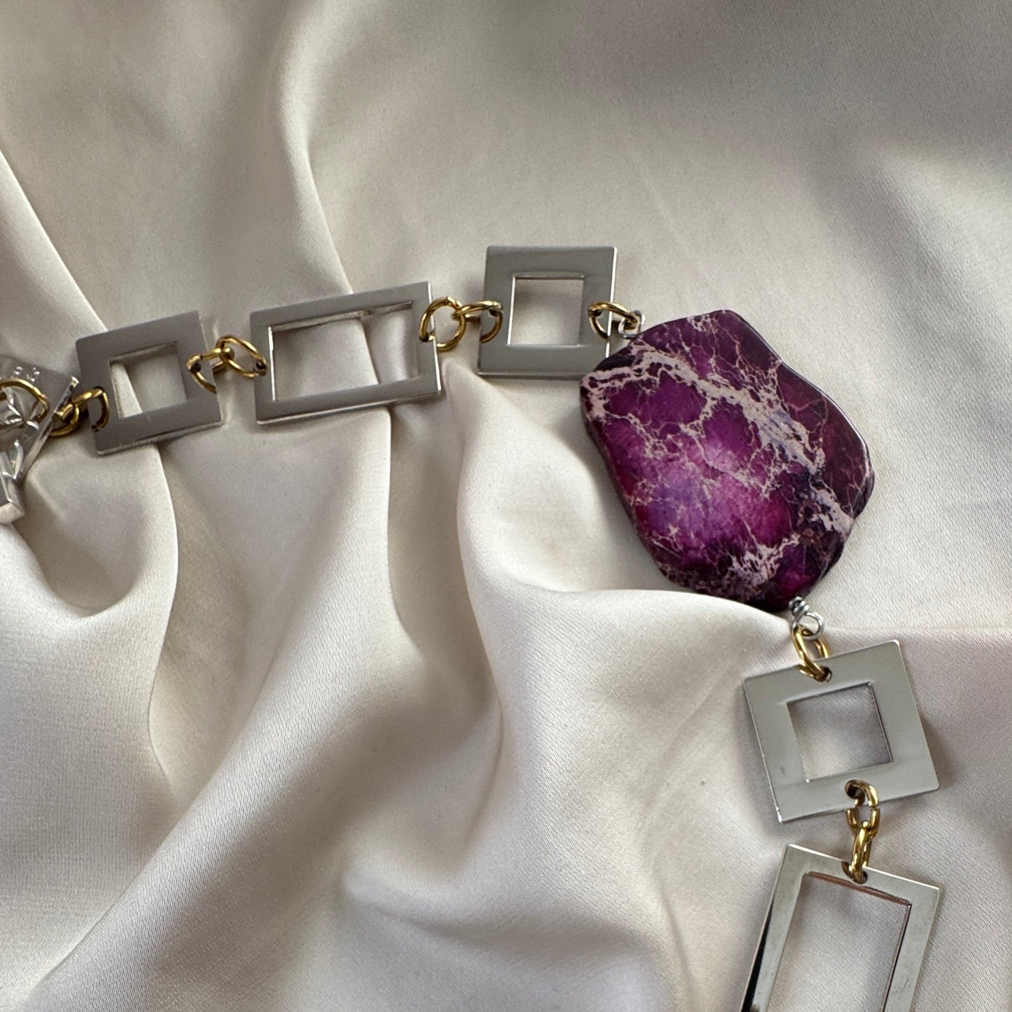 Halsband Lila Jaspis pläterad Sterling Silver 18K Guld - 52cm - Lila - design by brandeby