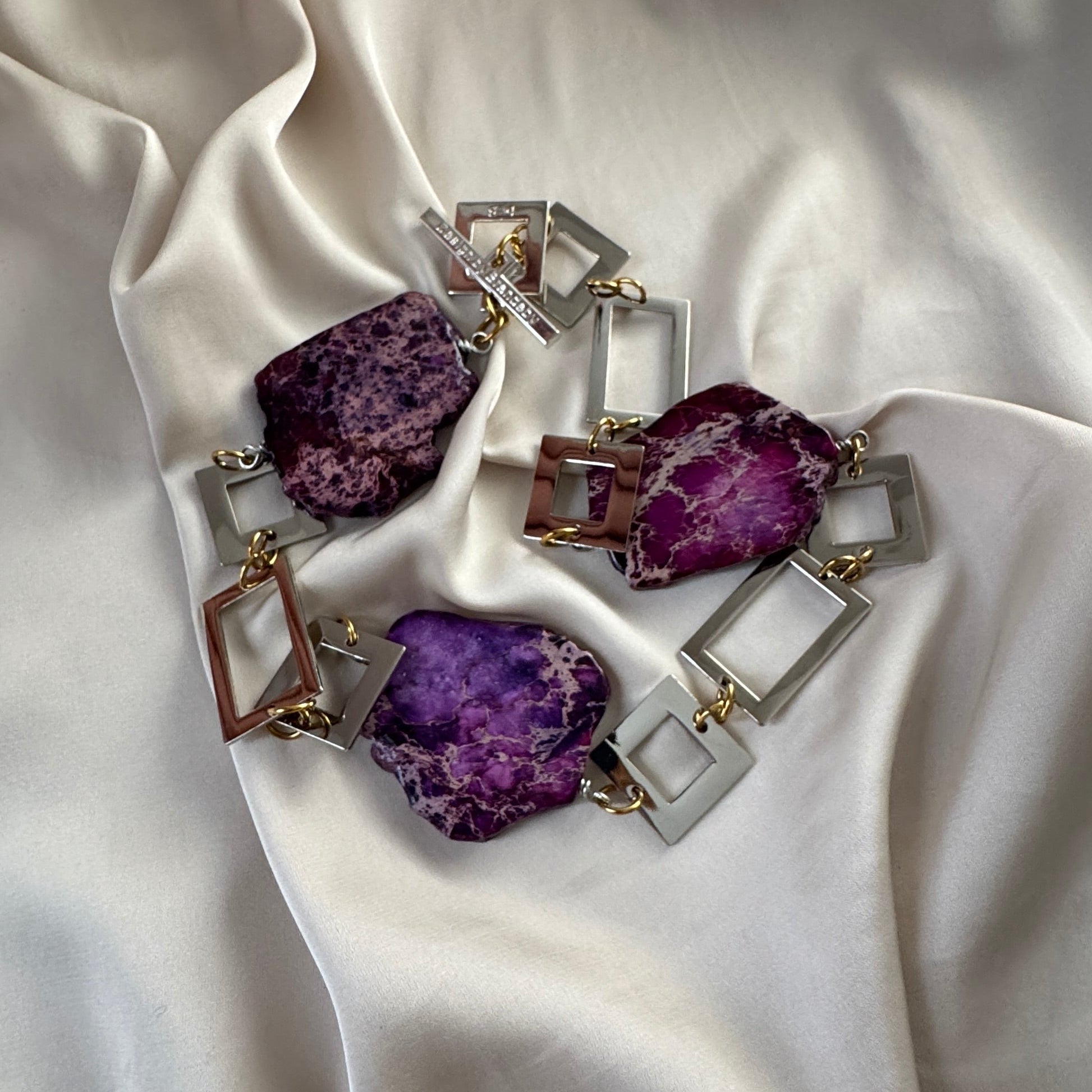 Halsband Lila Jaspis pläterad Sterling Silver 18K Guld - 52cm - Lila - design by brandeby