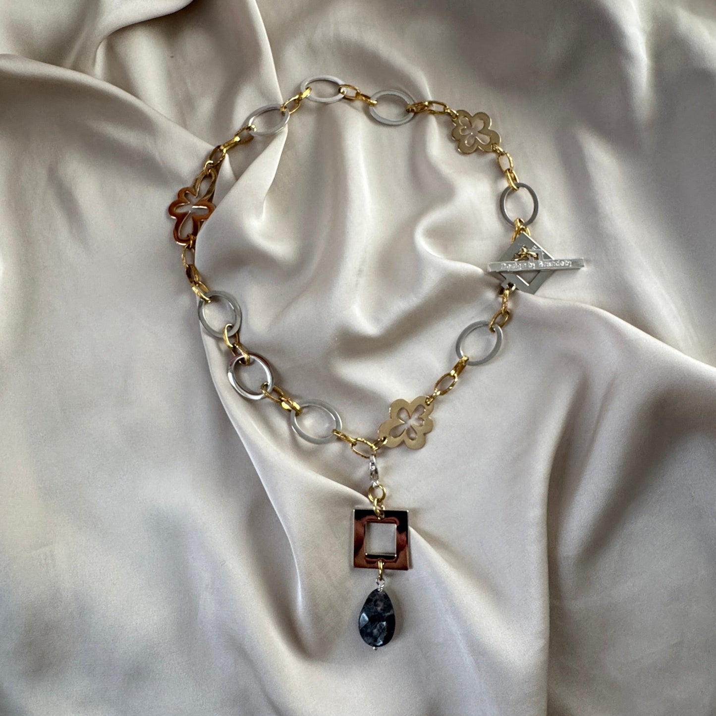 Halsband Labradorit Sterling Silver 18K Guld - 50cm - Blå Grön - design by brandeby