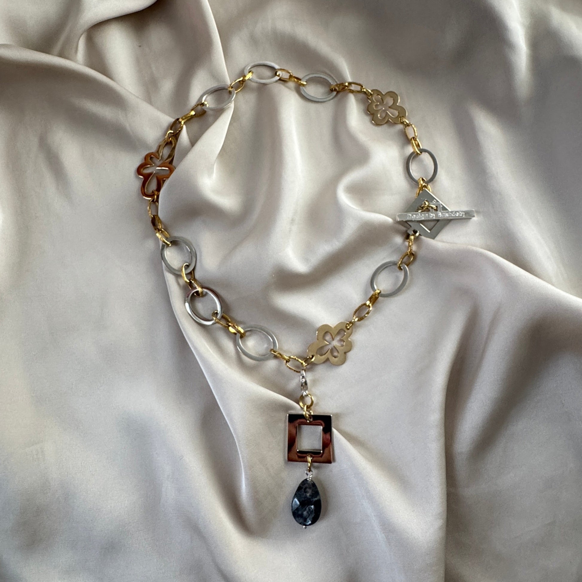 Halsband Labradorit Sterling Silver 18K Guld - 50cm - Blå Grön - design by brandeby