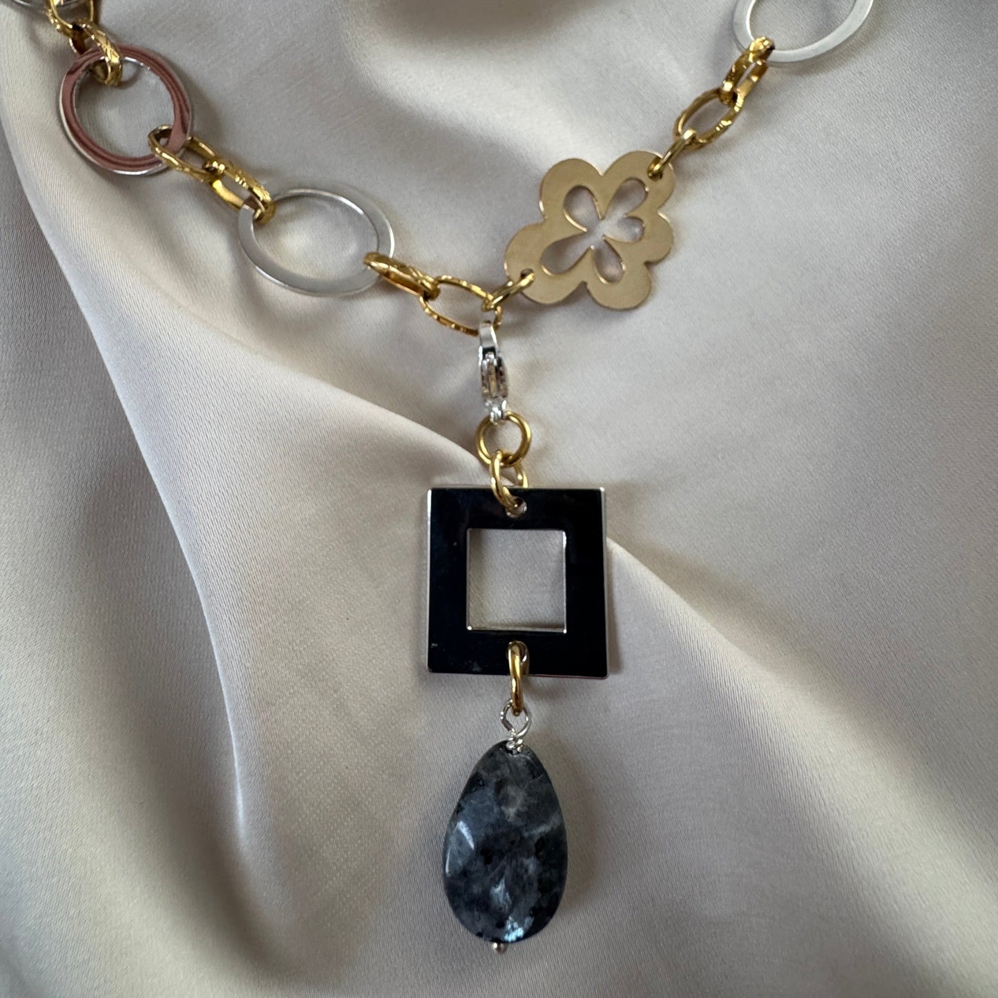 Halsband Labradorit Sterling Silver 18K Guld - 50cm - Blå Grön - design by brandeby