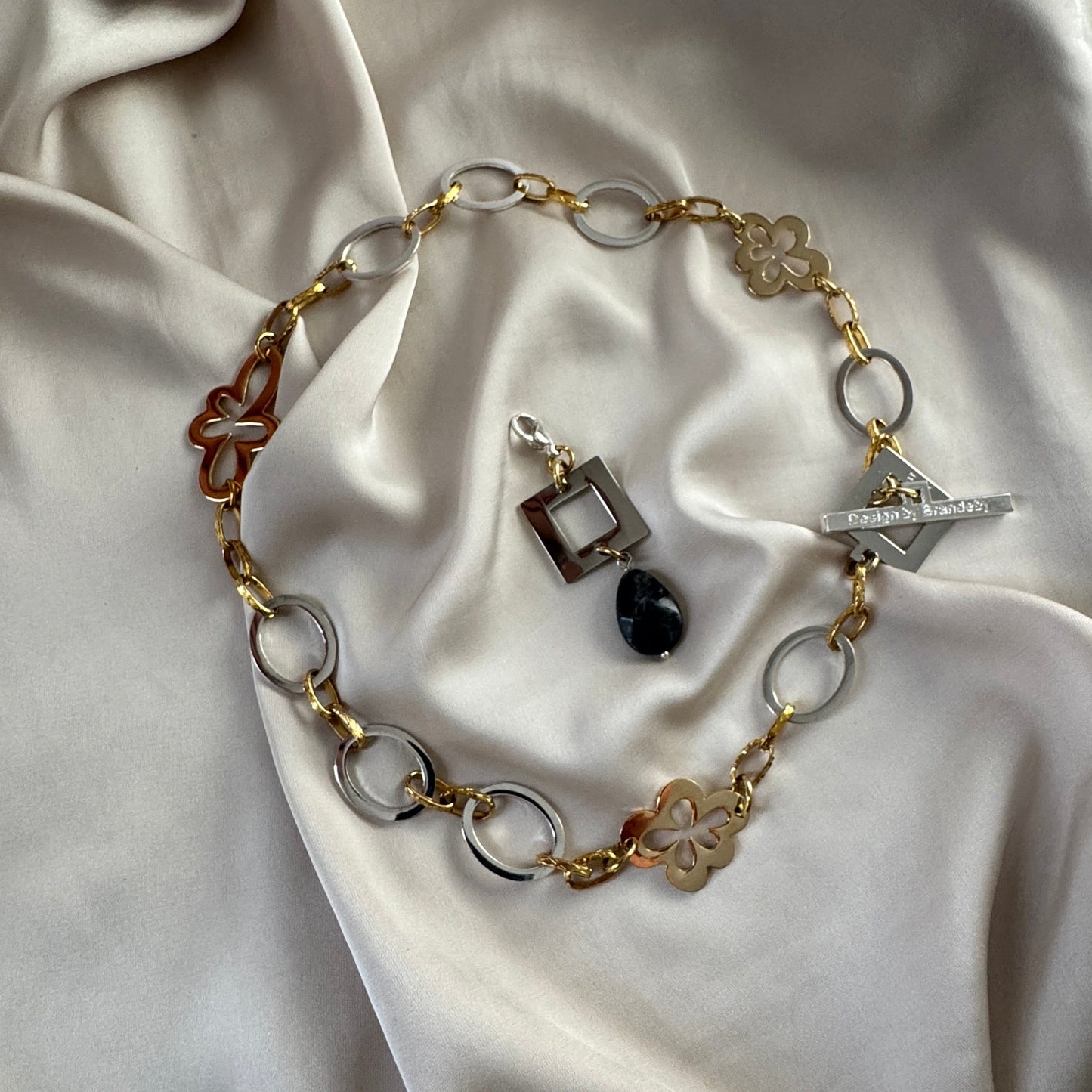 Halsband Labradorit Sterling Silver 18K Guld - 50cm - Blå Grön - design by brandeby