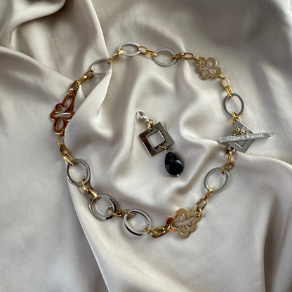 Halsband Labradorit Sterling Silver 18K Guld - 50cm - Blå Grön - design by brandeby