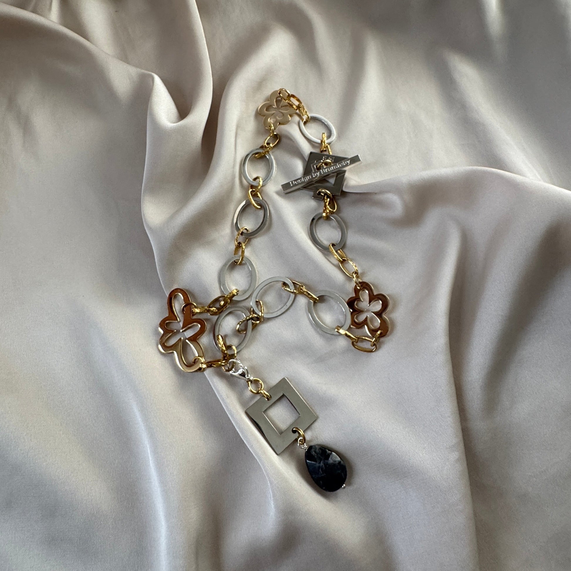 Halsband Labradorit Sterling Silver 18K Guld - 50cm - Blå Grön - design by brandeby