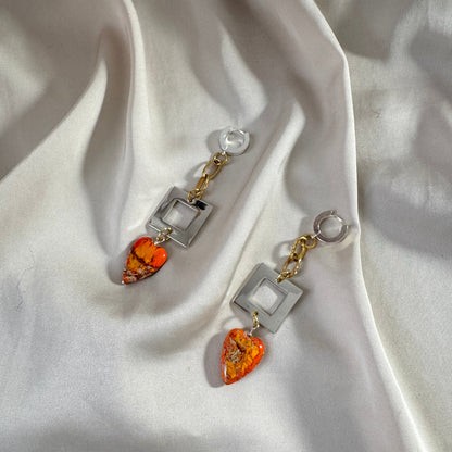 Heart of Orange Örhängen – Orange Imperial Jasper Hjärta & 18k Guld | Design by Brandeby