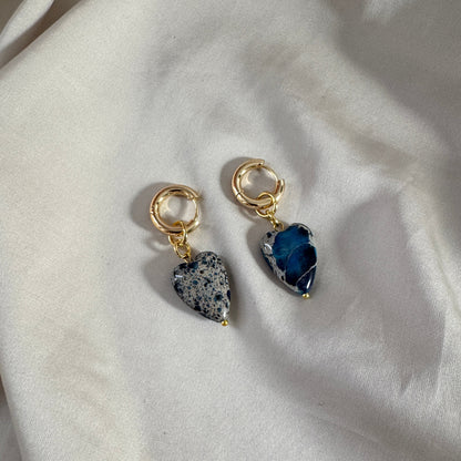 Påhäng Örhänge Blå Imperial Jasper Hjärta – Äkta Ädelsten till Creoler | Design by Brandeby