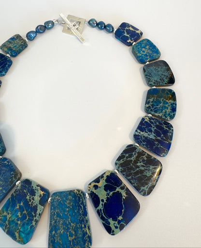 Blue Imperial Statement Halsband- äkta ädelsten blå jasper sten