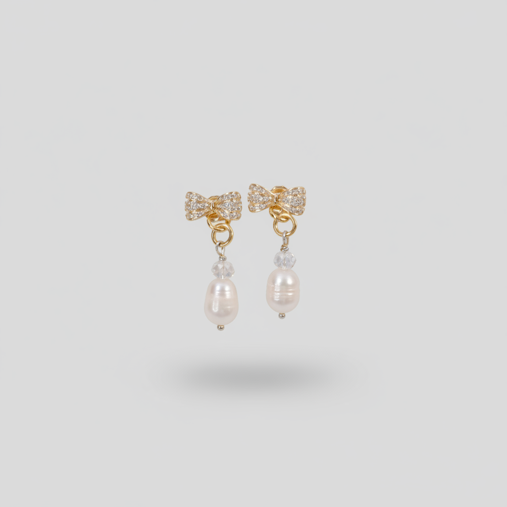 Bow Pearls Gold Örhängen - Elegance