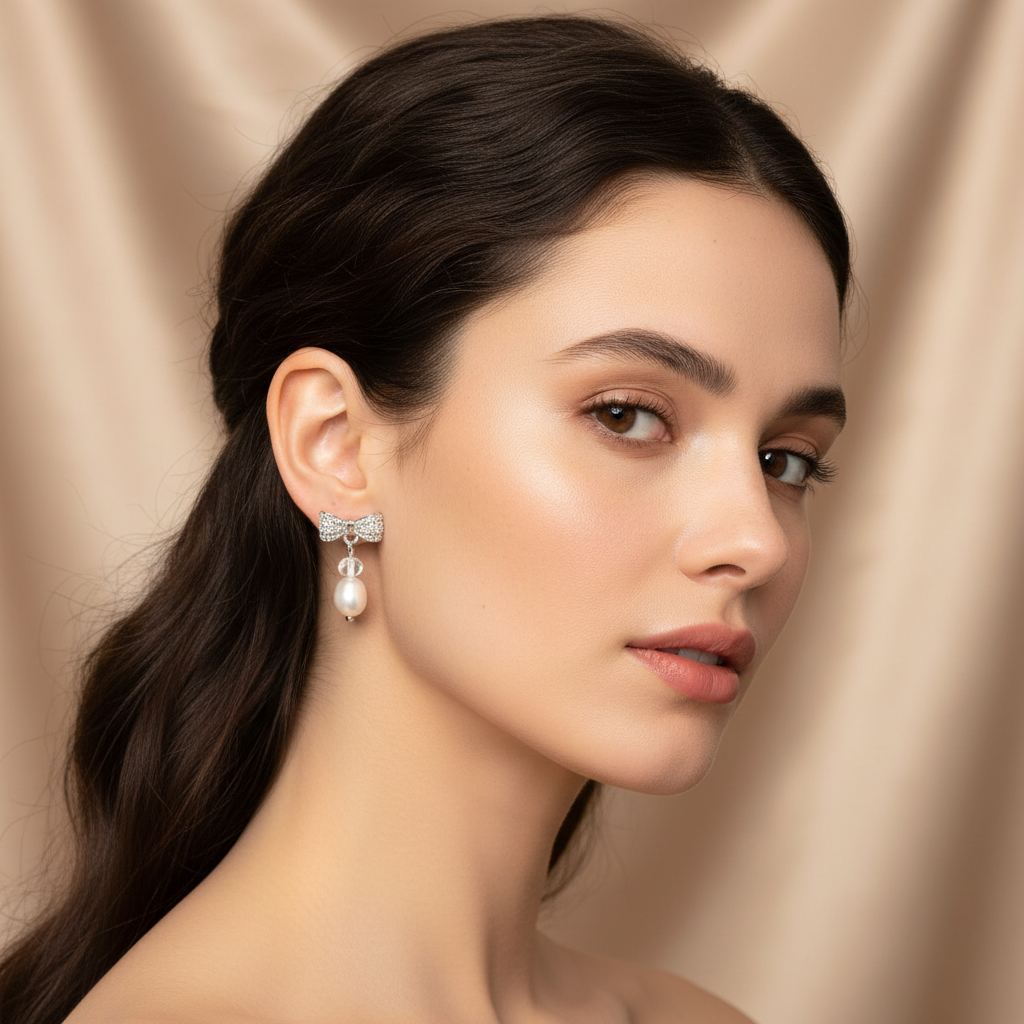 Bow Pearls Silver Örhängen modell