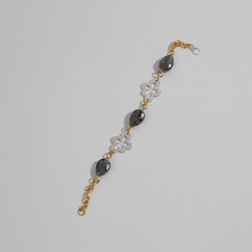 Elegant Drop Labradorit Armband - Silvriga blommor 2