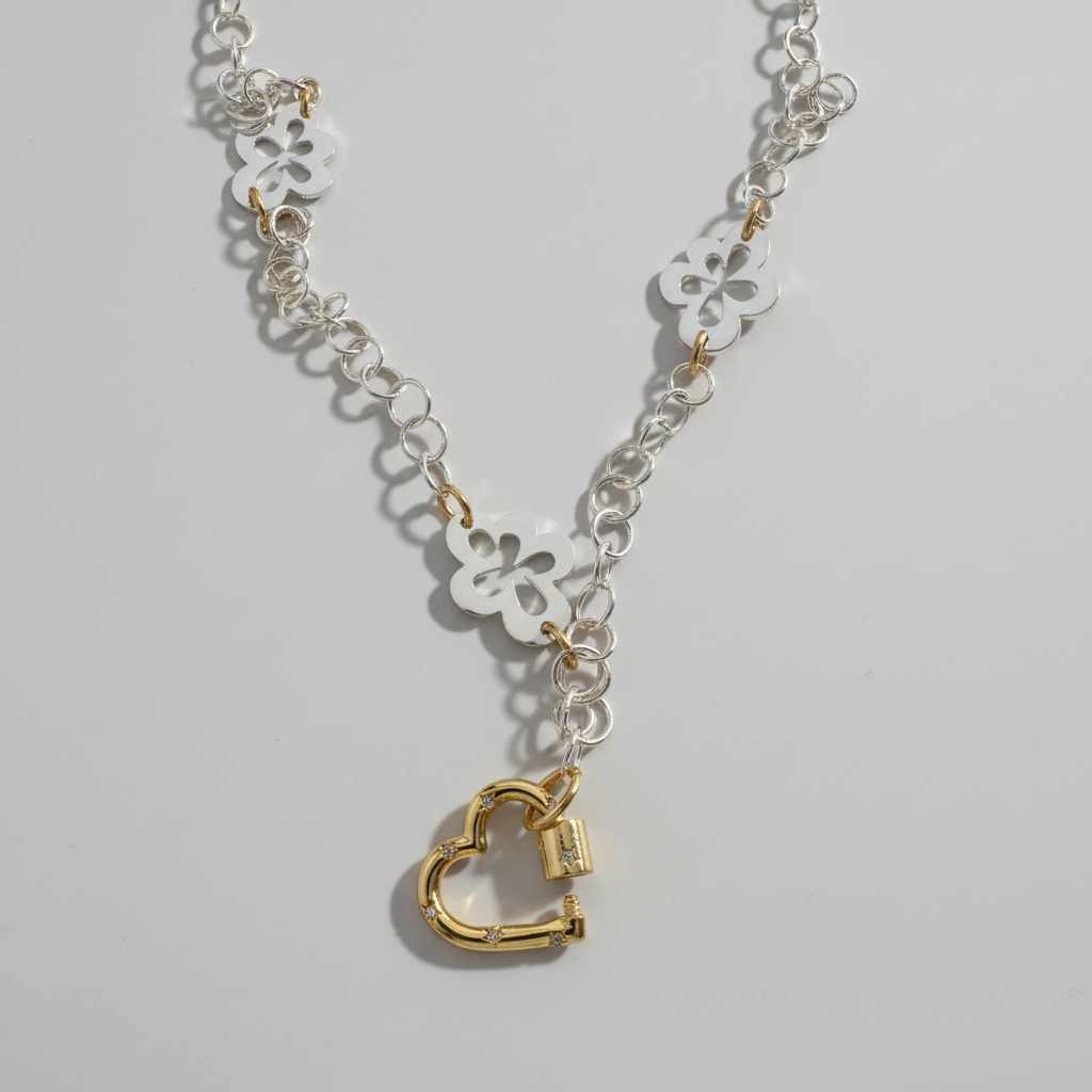 Long Silver Flower Halsband - Elegance Bild 4