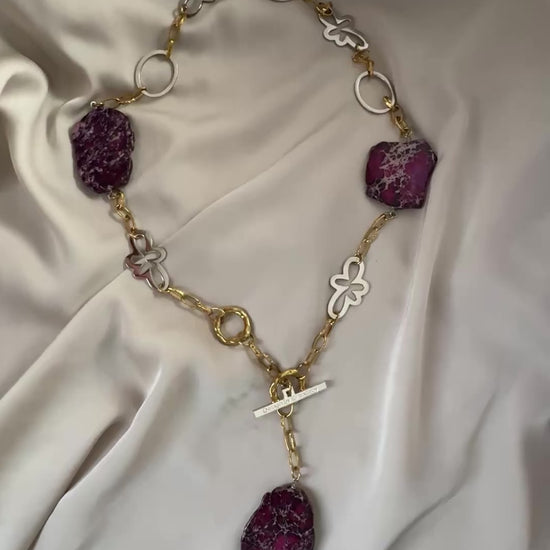 video på Halsband Lila Jasper - Silver guld - 80 cm - limited edition - Design by Brandeby