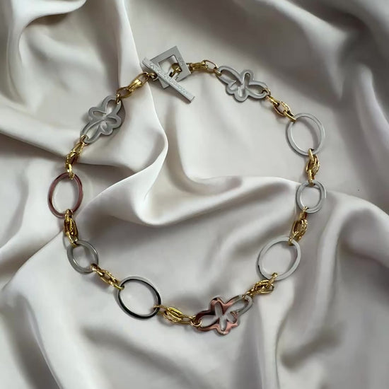 video på Halsband i silver- & guldpläterat rostfritt stål 50cm – Golden Rope | Design by Brandeby