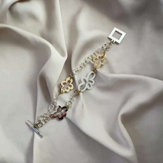 video om Armband Sterling Silver 18K Guldpläterat - Dubbla Blomrader - 20cm - Silver Guld - design by brandeby