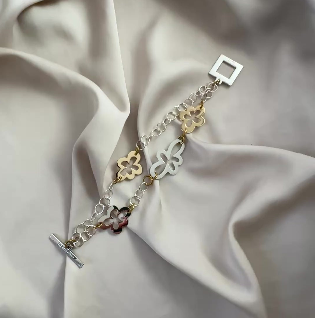 video om Armband Sterling Silver 18K Guldpläterat - Dubbla Blomrader - 20cm - Silver Guld - design by brandeby