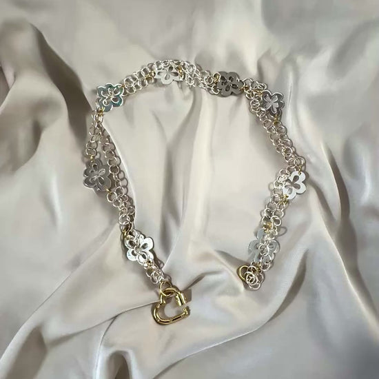 Long Silver Flower Halsband Silver & Guld 45-90 cm - Design by Brandeby
