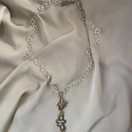 Halsband Sterling Silver 18K Guldpläterat - Flexibel Blomkedja - 57-84cm - Silver Guld