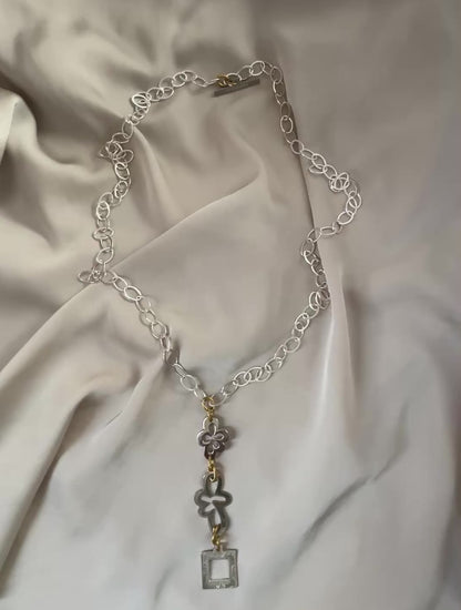 Halsband Sterling Silver 18K Guldpläterat - Flexibel Blomkedja - 57-84cm - Silver Guld