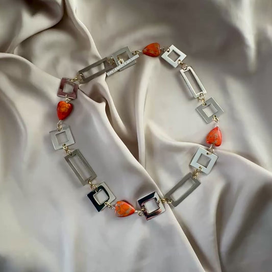 Halsband Imperial Jasper Hjärtan Sterling Silver - 50 cm - orange silver - design by brandeby