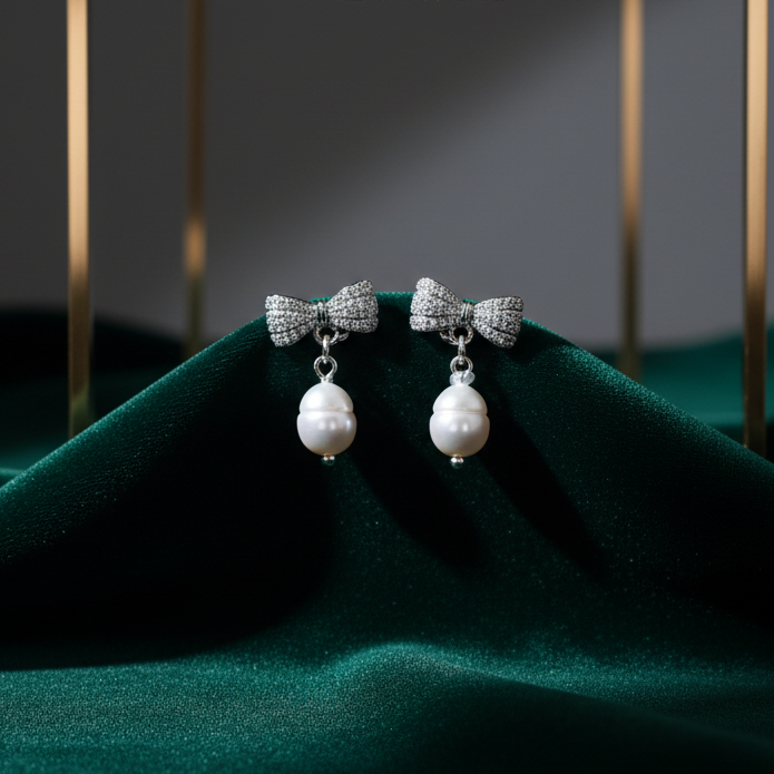 Bow Pearls Silver Örhängen