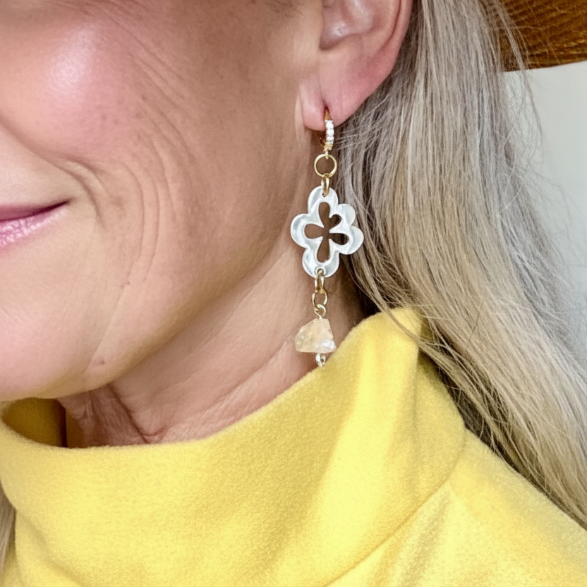 Flower Ice Örhängen - Bergkristall Silver Guld - Kirurgiskt Stål 18K - design bybrandeby