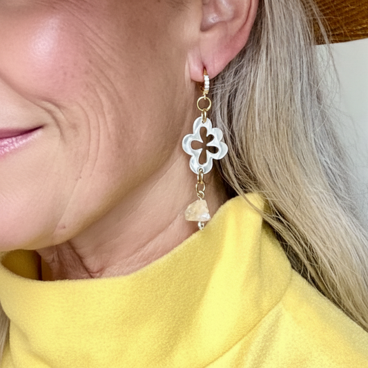 Flower Ice Örhängen - Bergkristall Silver Guld - Kirurgiskt Stål 18K - design bybrandeby