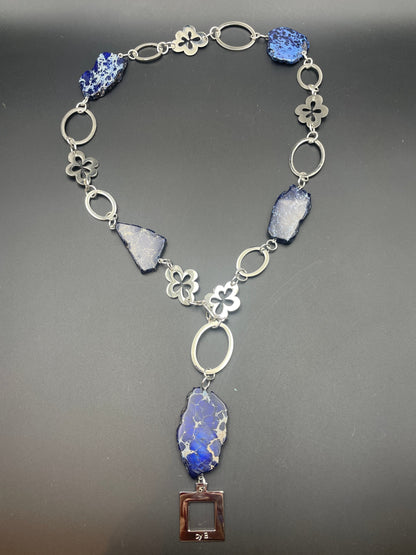 Necklace blue imperial jasper self-designed parts in the be happy series, flexible